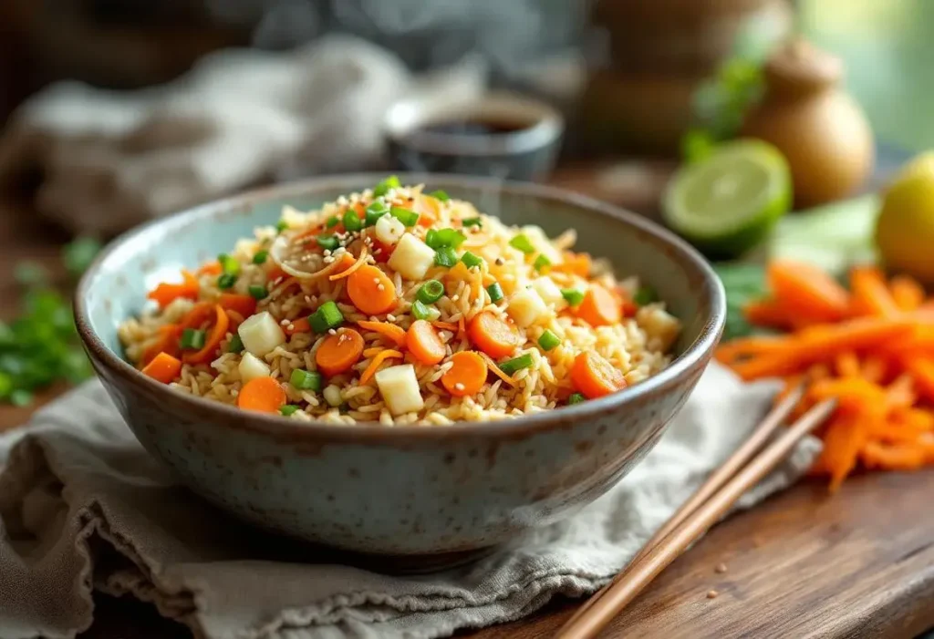 Je prépare ce riz sauté carotte-poireau à la sauce soja dès que je veux un dîner healthy et express